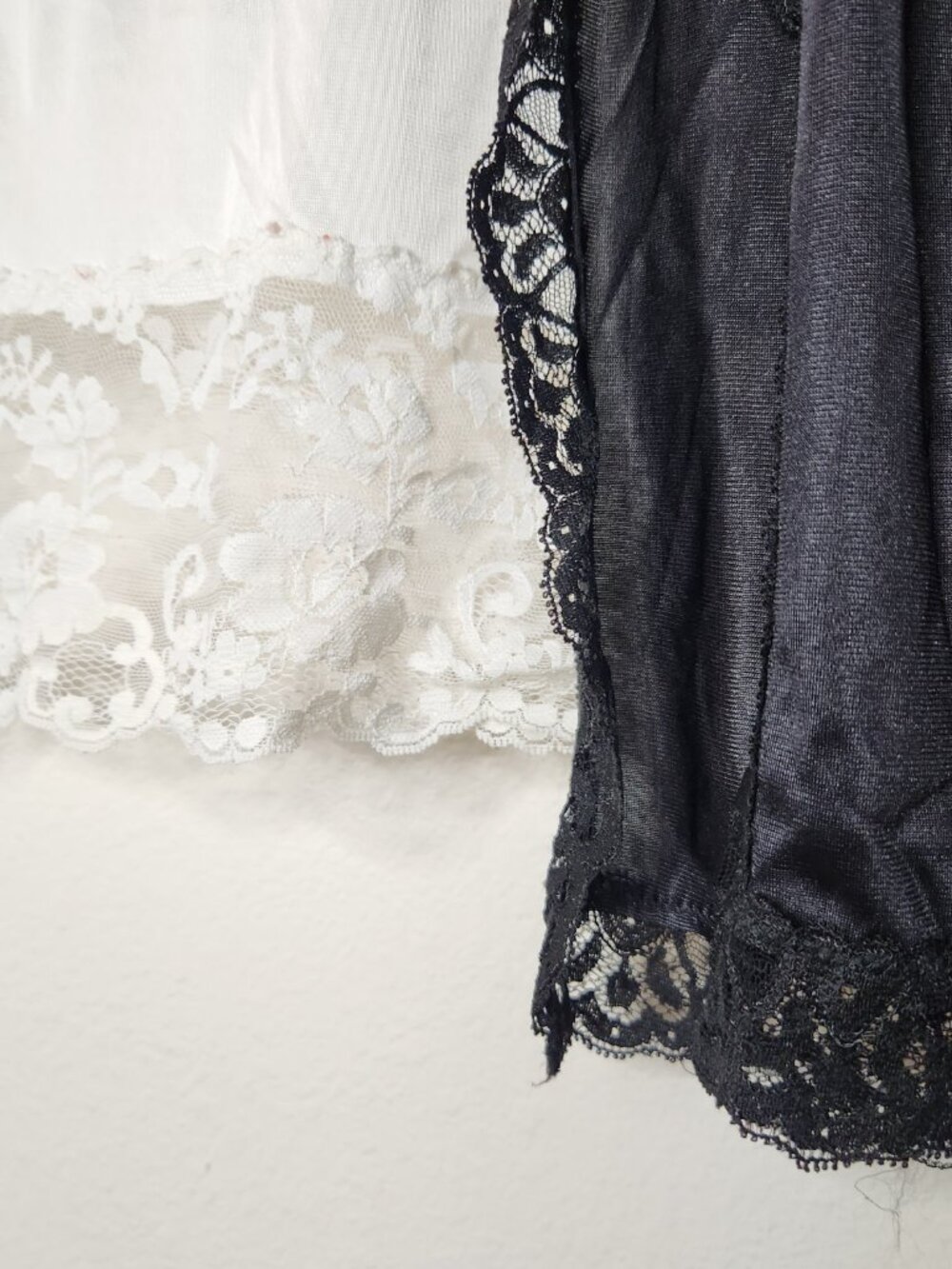Vintage Lot of Skirts Small & Medium Black White Satin Lace Trim Skirts - Picture 2 of 8